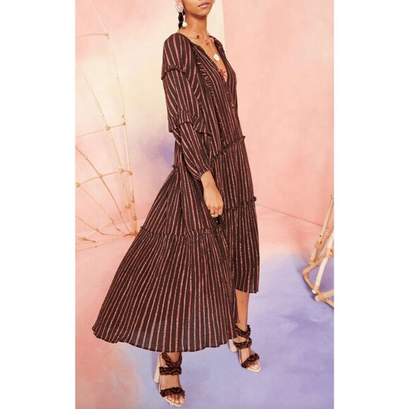 Ulla Johnson Dresses & Skirts - Ulla Johnson Womens 6 Imari Maxi Dress Chocolate Striped Long Sleeve